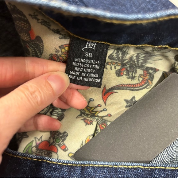 Ed Hardy Denim Jeans Tiger Painted Pockets Dark Wash Loose Fit NWT Mens 38 42 - Picture 10 of 11